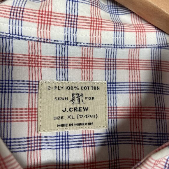 J. Crew Shirt Red White & Blue Check Button Up Long Sleeve Men's XL Preppy Plaid - Picture 6 of 7